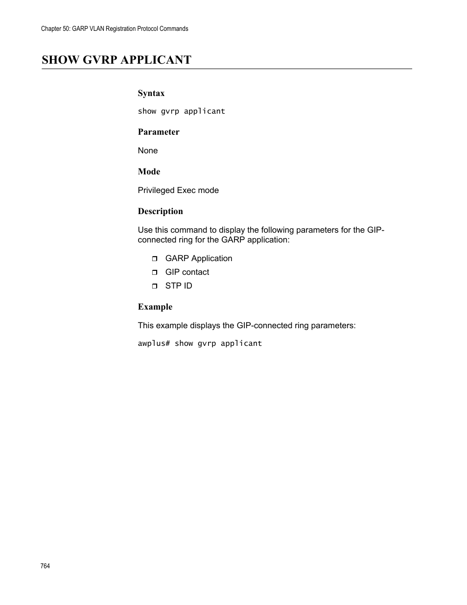 Show gvrp applicant | Allied Telesis AT-9000 Series User Manual | Page 792 / 1480