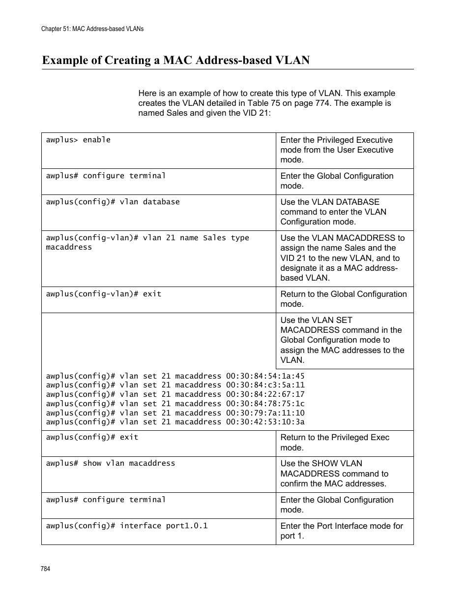 Example of creating a mac address-based vlan | Allied Telesis AT-9000 Series User Manual | Page 812 / 1480