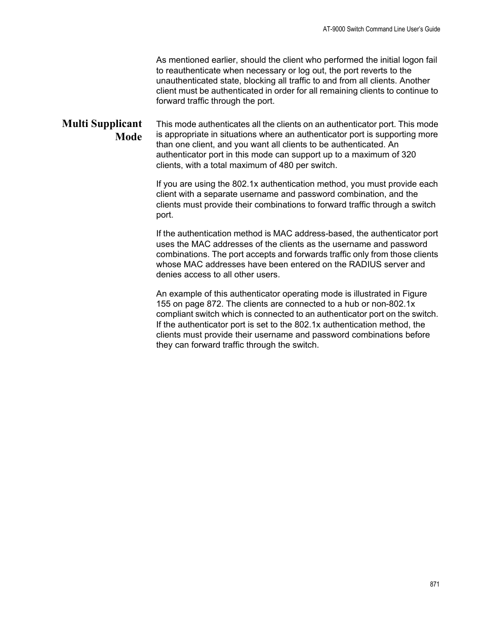 Multi supplicant mode | Allied Telesis AT-9000 Series User Manual | Page 899 / 1480