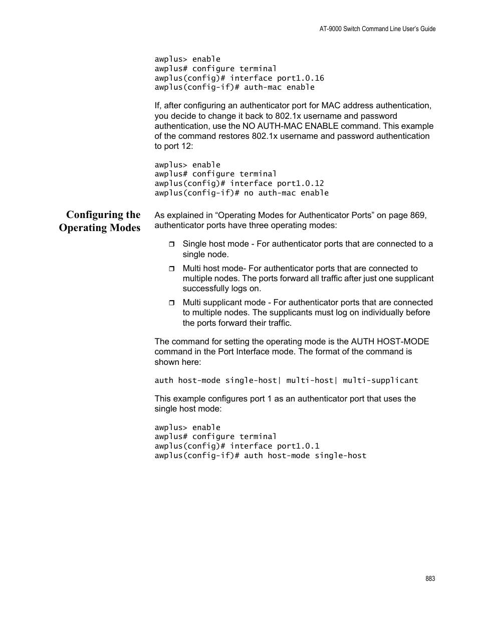 Configuring the operating modes | Allied Telesis AT-9000 Series User Manual | Page 911 / 1480