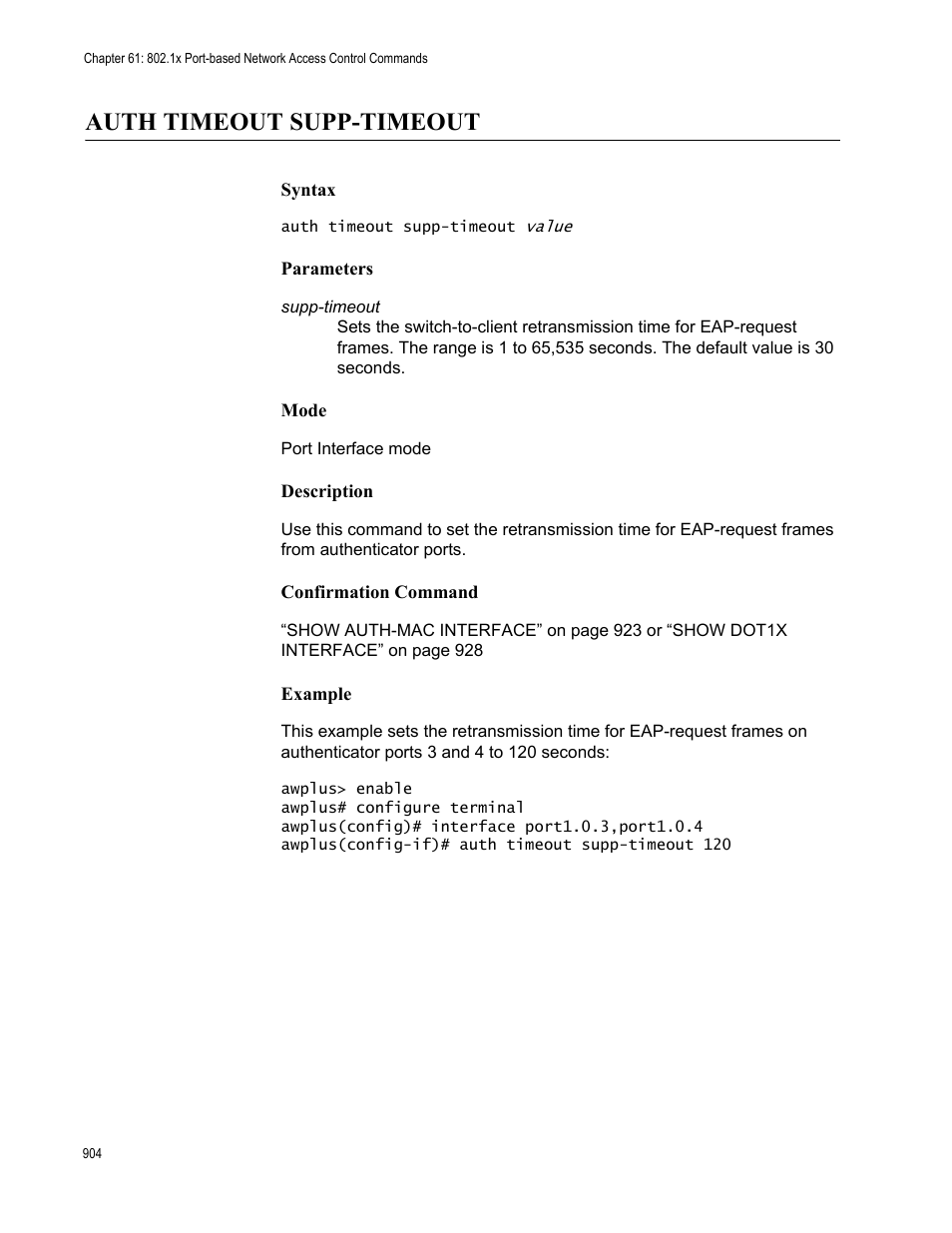 Auth timeout supp-timeout | Allied Telesis AT-9000 Series User Manual | Page 932 / 1480