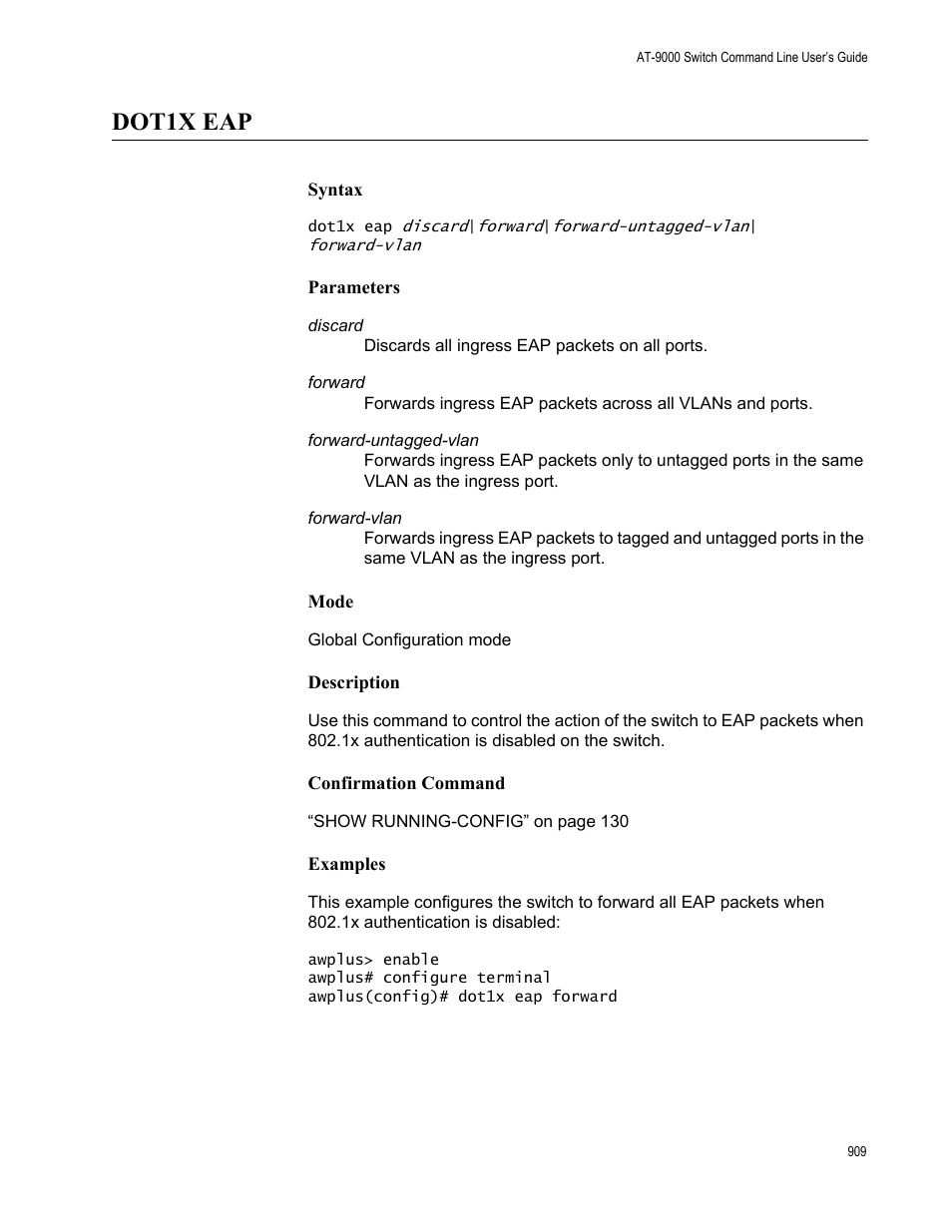 Dot1x eap | Allied Telesis AT-9000 Series User Manual | Page 937 / 1480