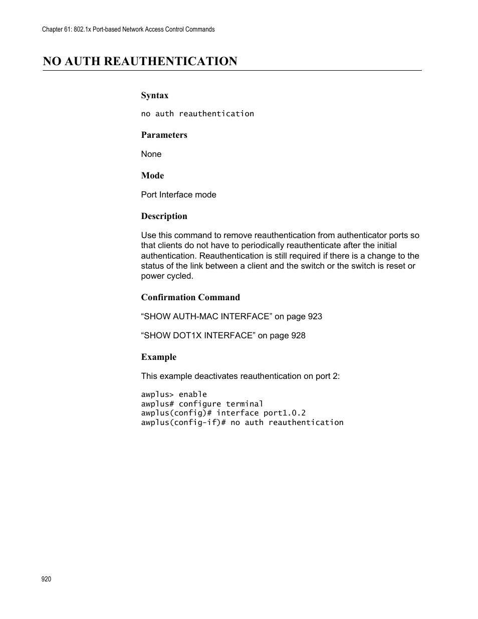 No auth reauthentication | Allied Telesis AT-9000 Series User Manual | Page 948 / 1480