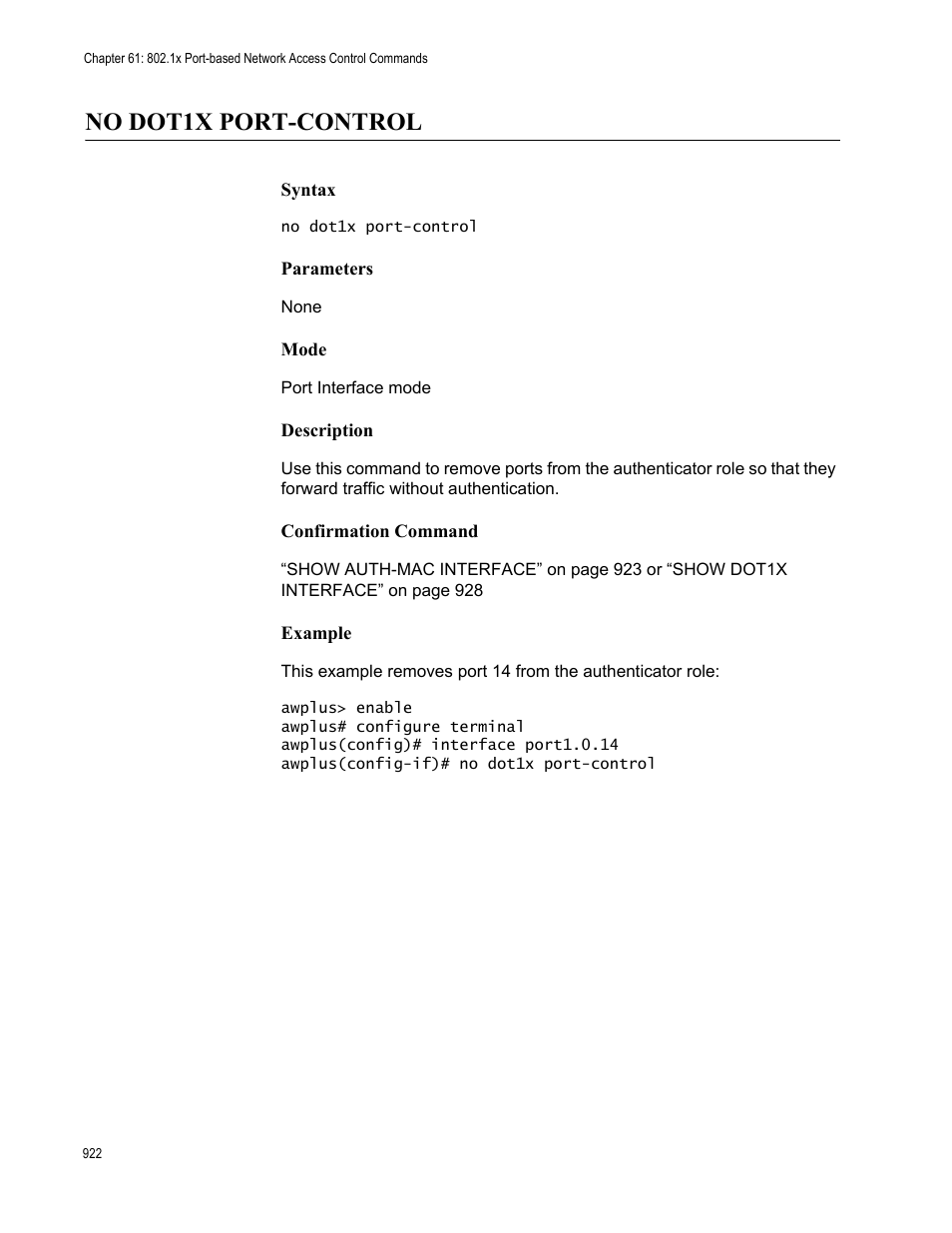 No dot1x port-control | Allied Telesis AT-9000 Series User Manual | Page 950 / 1480