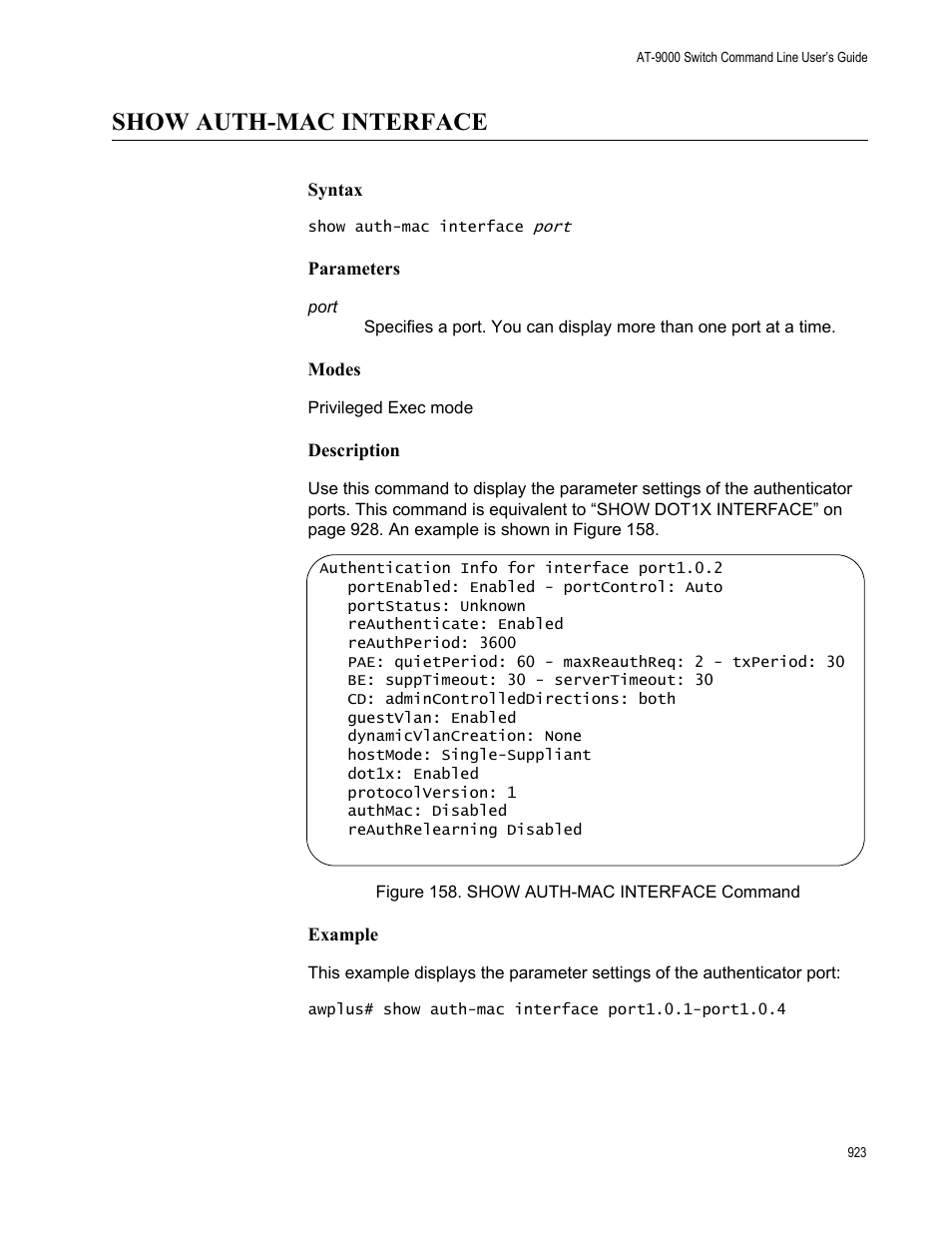 Show auth-mac interface, Figure 158: show auth-mac interface command | Allied Telesis AT-9000 Series User Manual | Page 951 / 1480