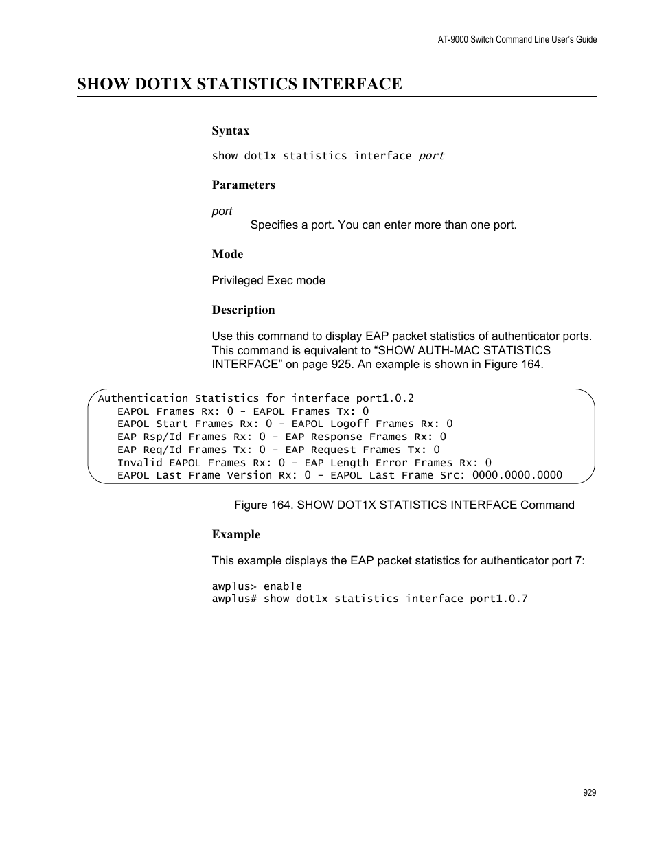 Show dot1x statistics interface | Allied Telesis AT-9000 Series User Manual | Page 957 / 1480