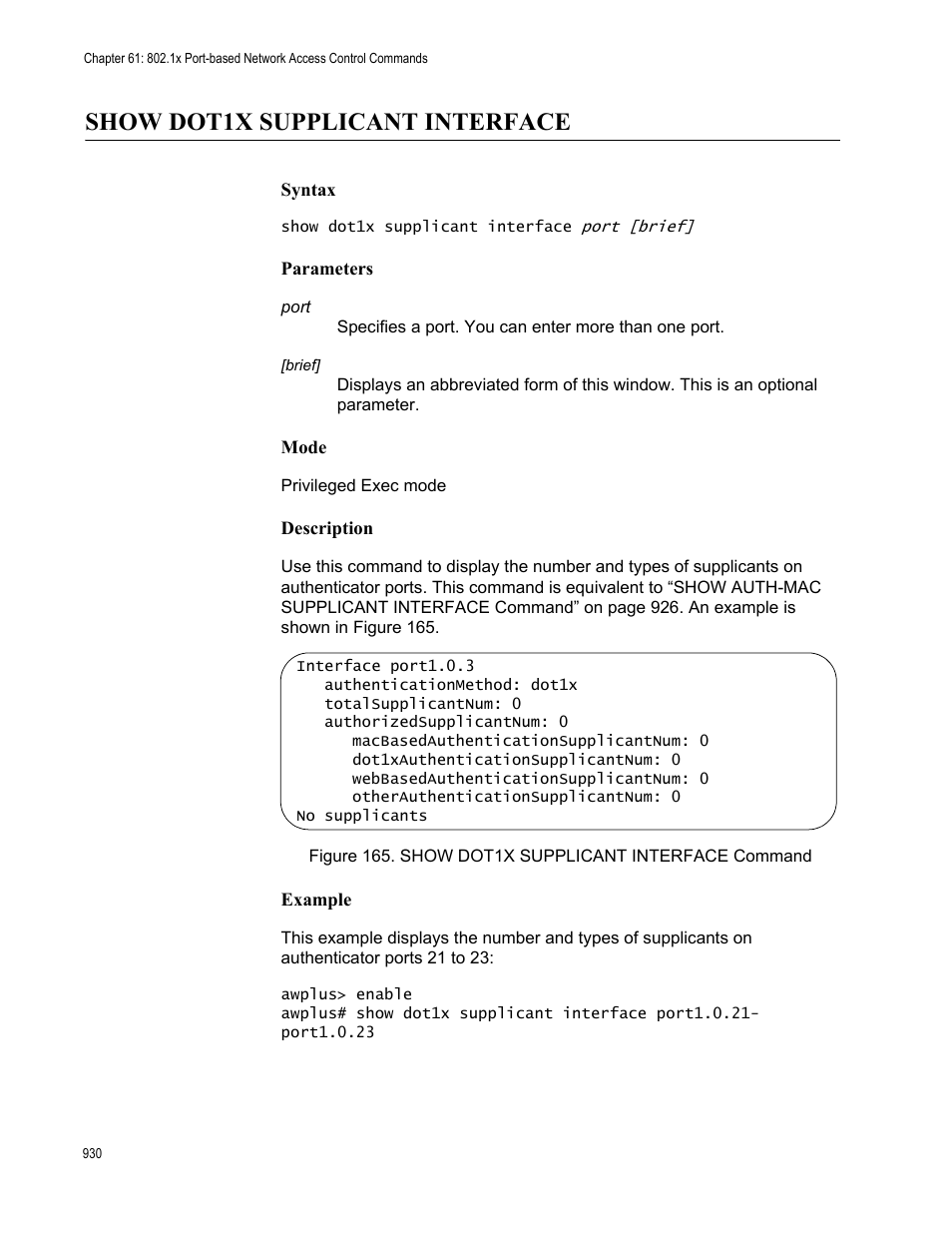 Show dot1x supplicant interface | Allied Telesis AT-9000 Series User Manual | Page 958 / 1480