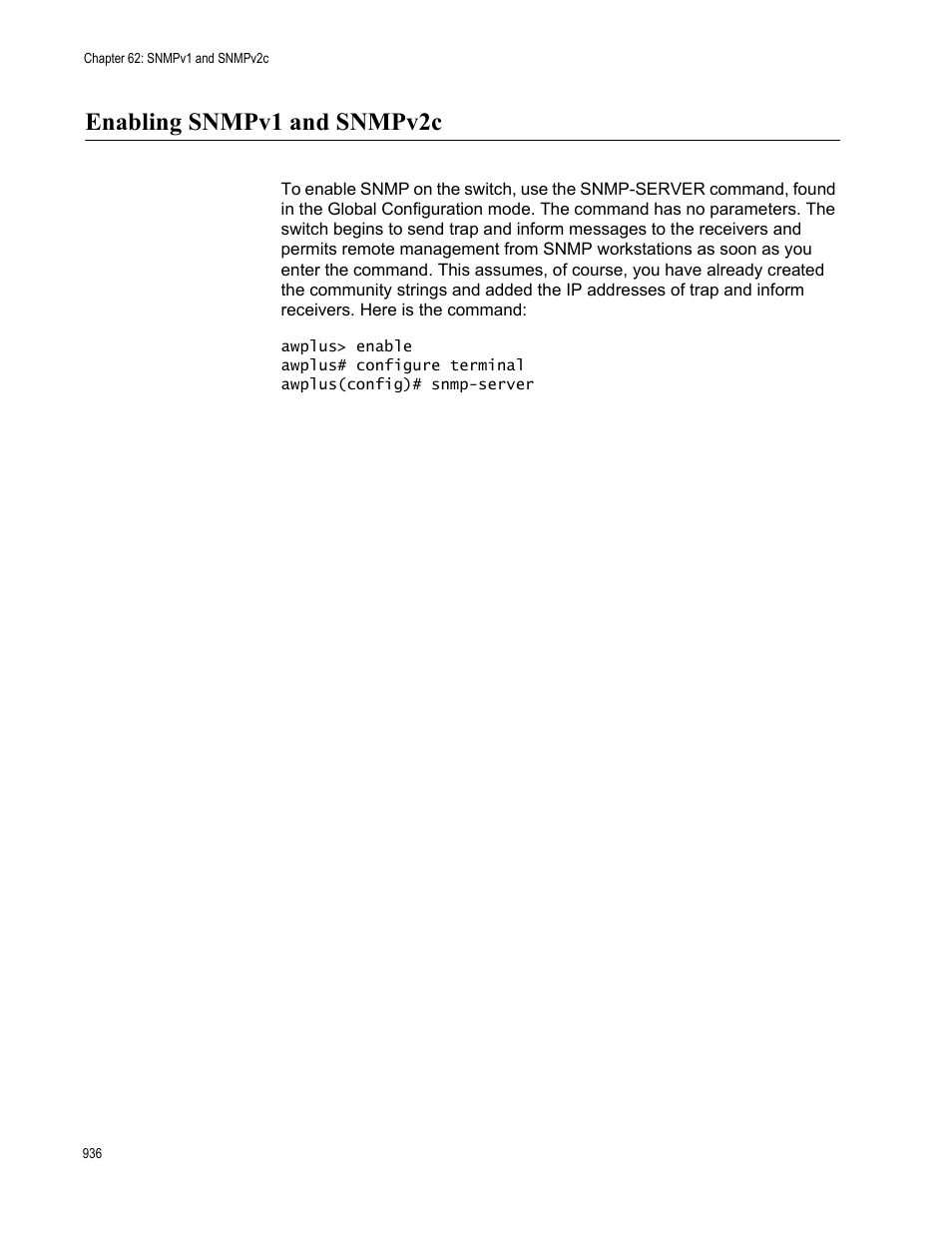 Enabling snmpv1 and snmpv2c | Allied Telesis AT-9000 Series User Manual | Page 964 / 1480