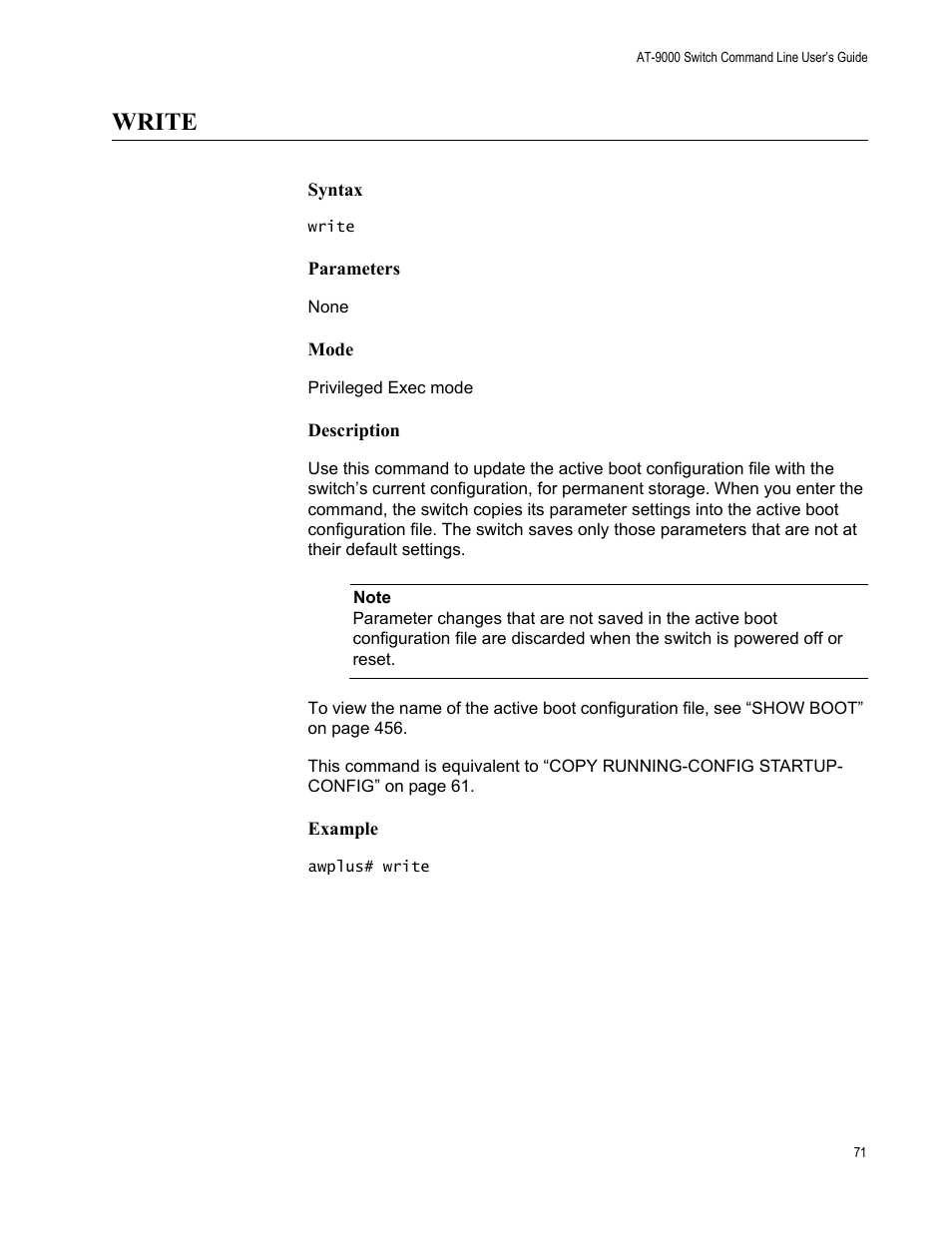 Write | Allied Telesis AT-9000 Series User Manual | Page 99 / 1480