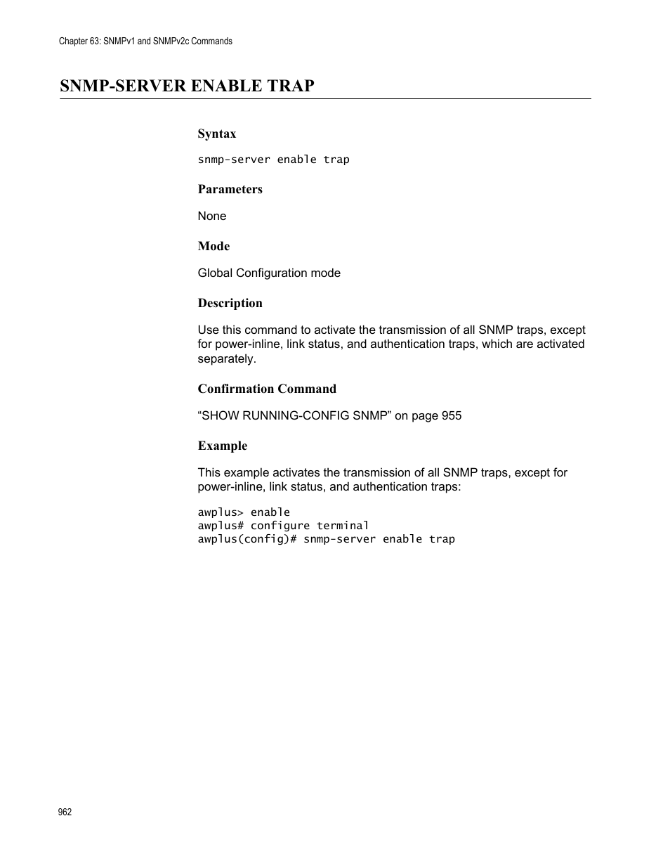 Snmp-server enable trap | Allied Telesis AT-9000 Series User Manual | Page 990 / 1480