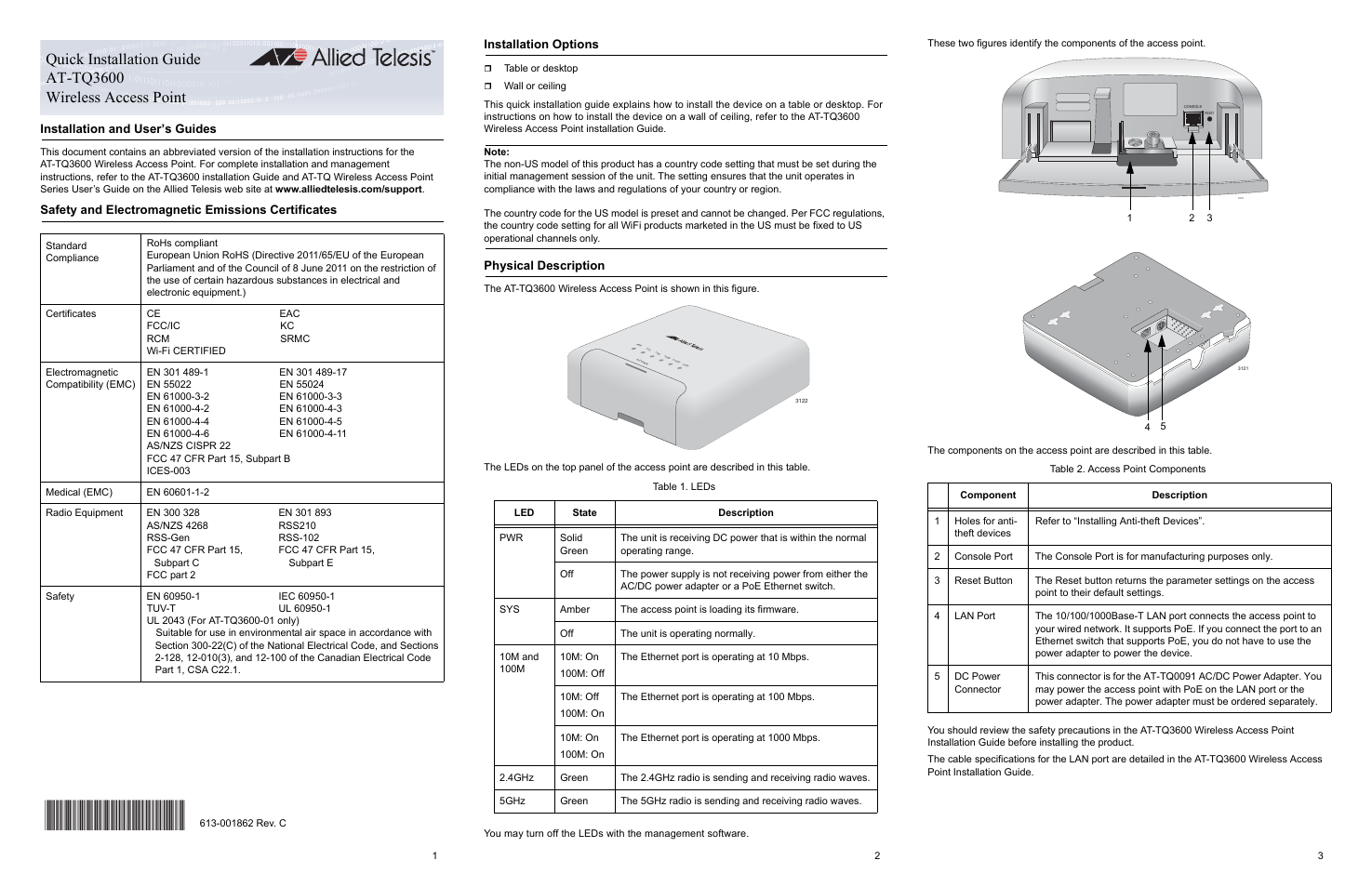 Allied Telesis AT-TQ3600 User Manual | 4 pages