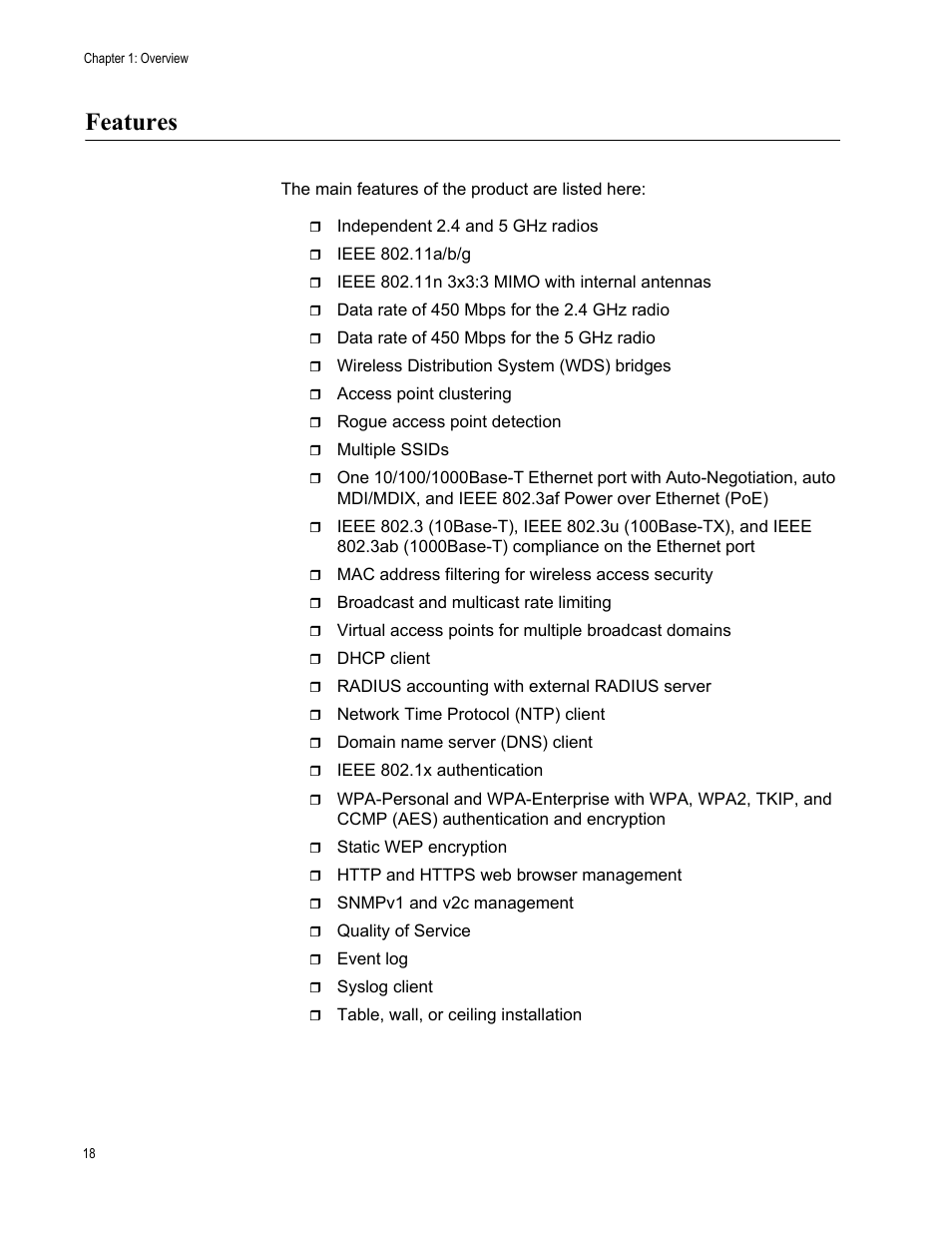 Features | Allied Telesis AT-TQ3600 User Manual | Page 18 / 70