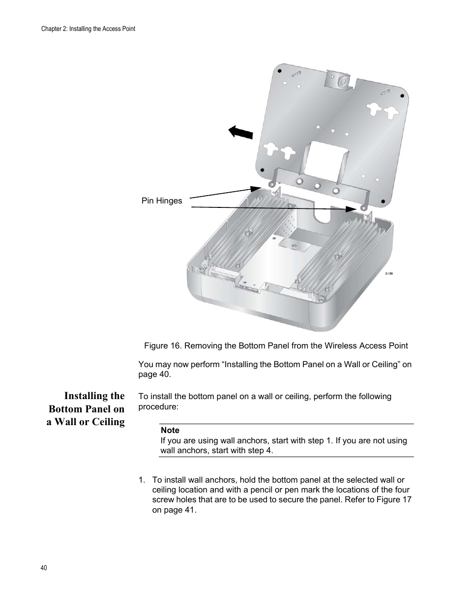 Installing the bottom panel on a wall or ceiling | Allied Telesis AT-TQ3600 User Manual | Page 40 / 70