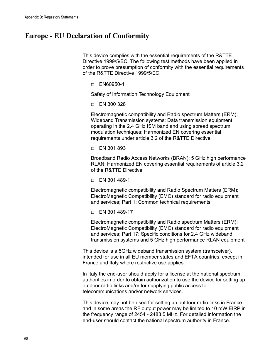 Europe - eu declaration of conformity | Allied Telesis AT-TQ3600 User Manual | Page 68 / 70