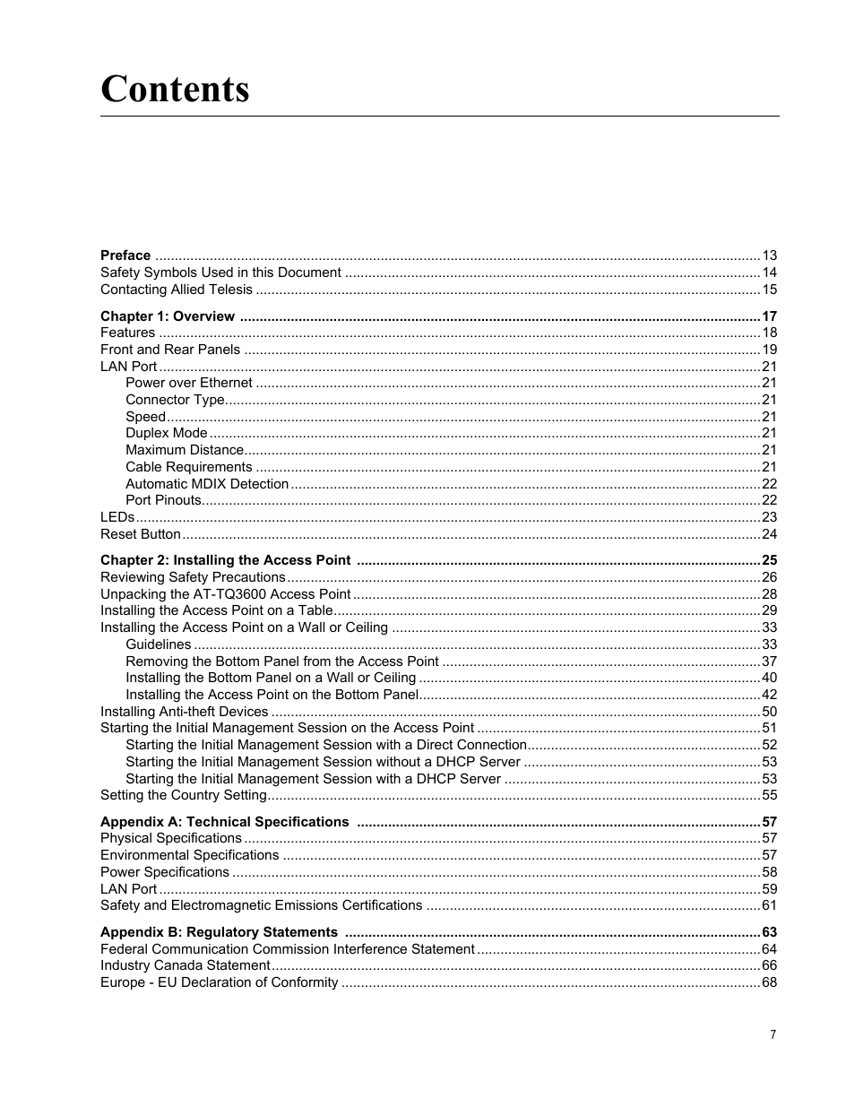 Allied Telesis AT-TQ3600 User Manual | Page 7 / 70