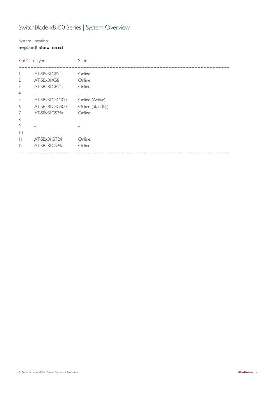 Switchblade x8100 series | system overview | Allied Telesis SwitchBlade x8100 Series User Manual | Page 18 / 25