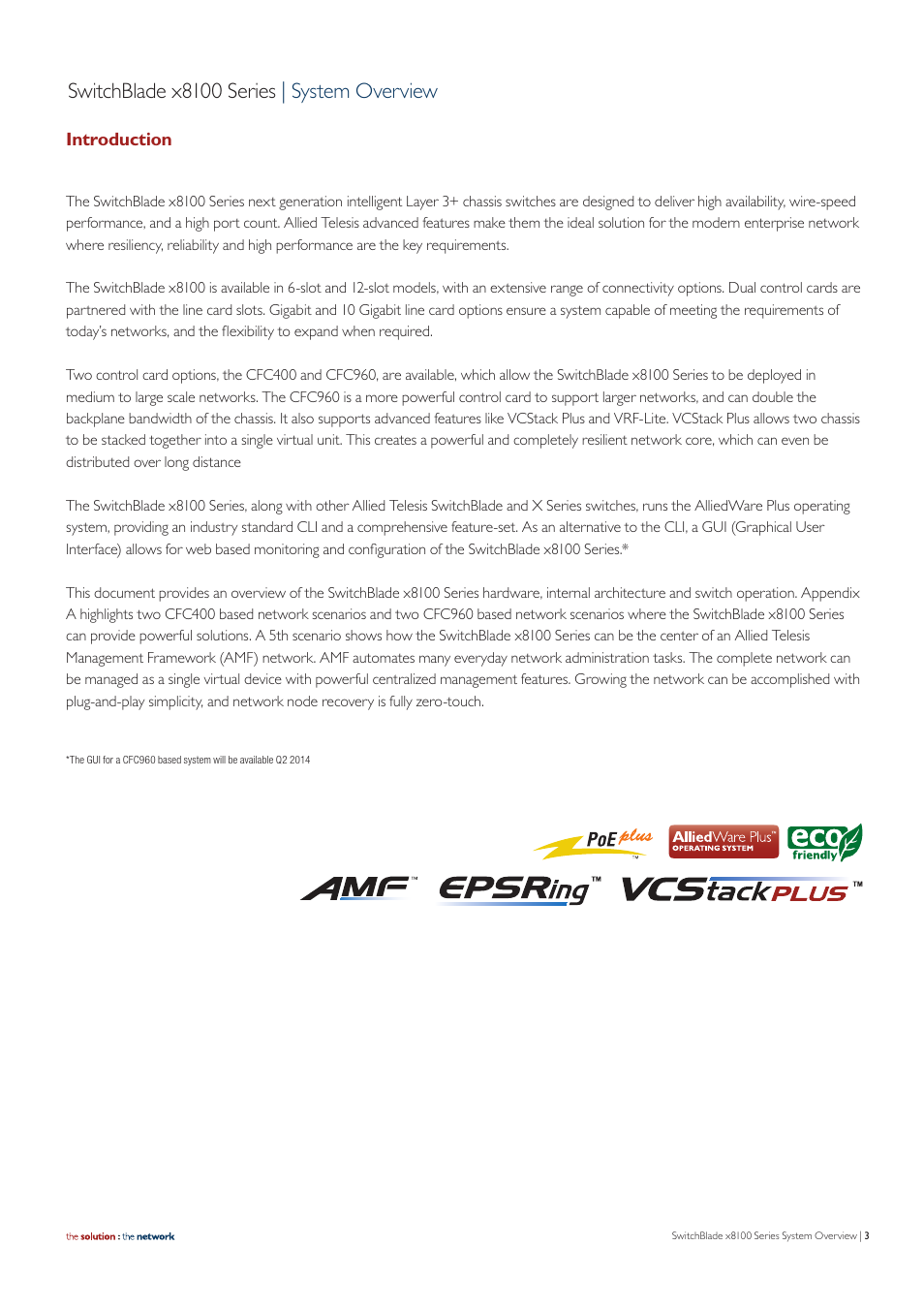 Switchblade x8100 series | system overview | Allied Telesis SwitchBlade x8100 Series User Manual | Page 3 / 25