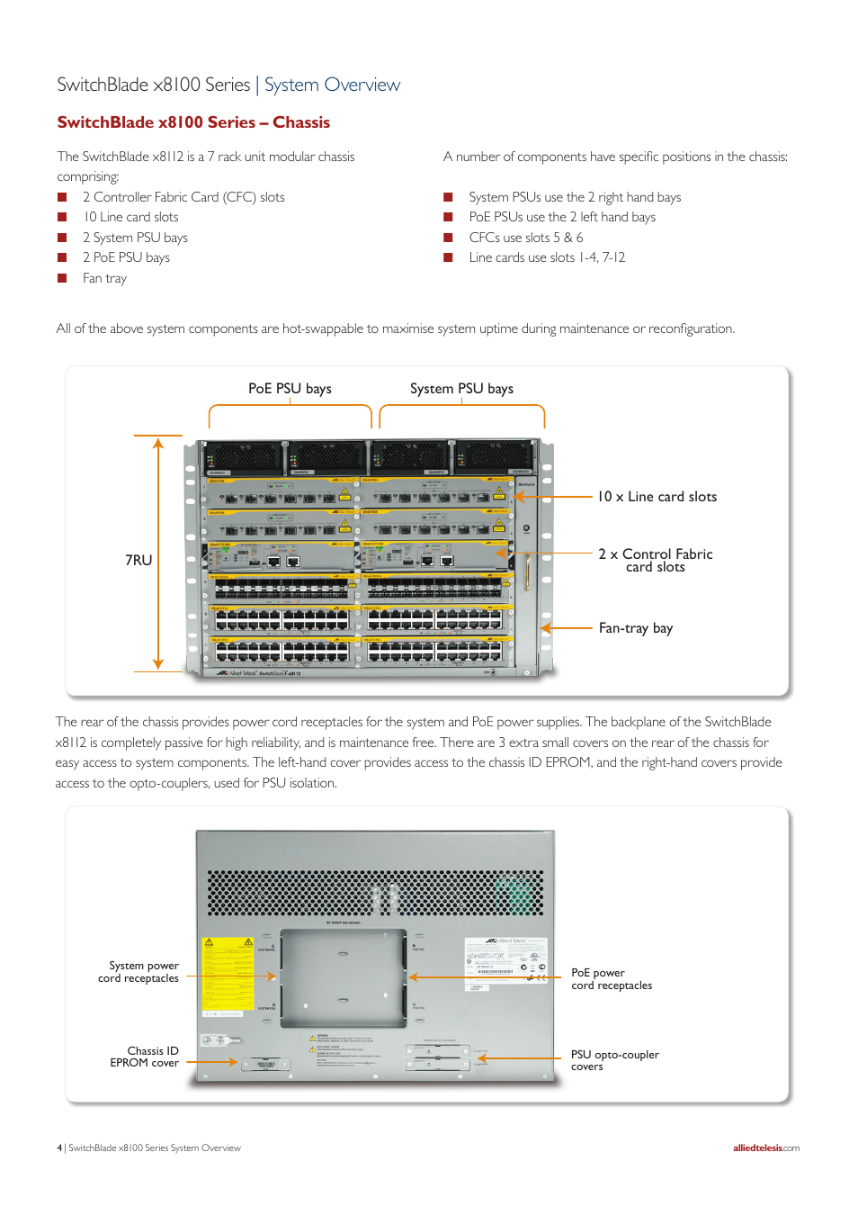 Switchblade x8100 series | system overview, Switchblade x8100 series – chassis | Allied Telesis SwitchBlade x8100 Series User Manual | Page 4 / 25