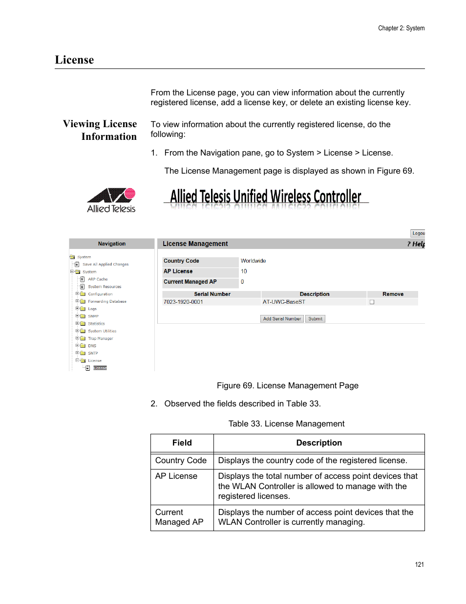 License, Viewing license information | Allied Telesis AT-UWC Series User Manual | Page 121 / 368