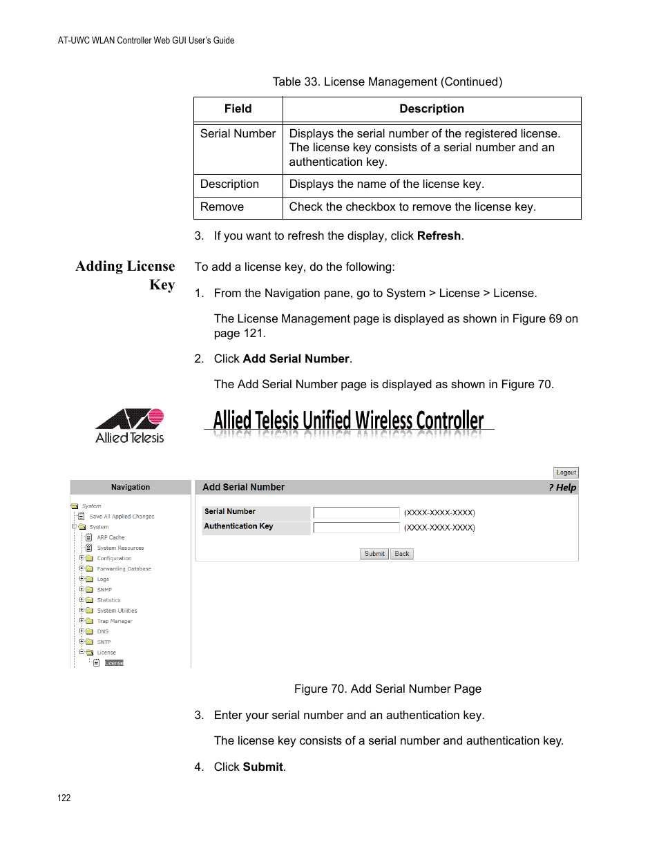 Adding license key | Allied Telesis AT-UWC Series User Manual | Page 122 / 368