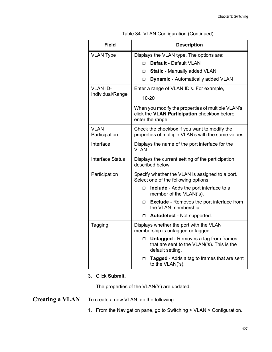 Creating a vlan | Allied Telesis AT-UWC Series User Manual | Page 127 / 368