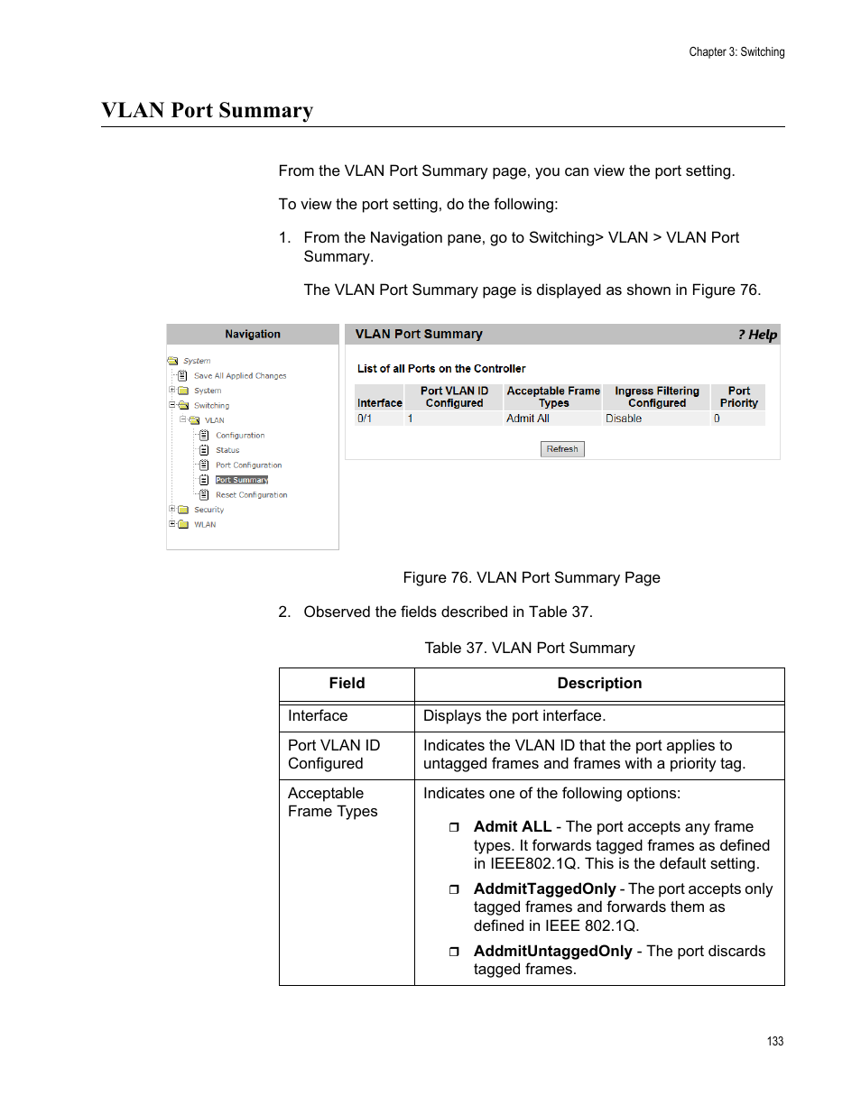 Vlan port summary | Allied Telesis AT-UWC Series User Manual | Page 133 / 368