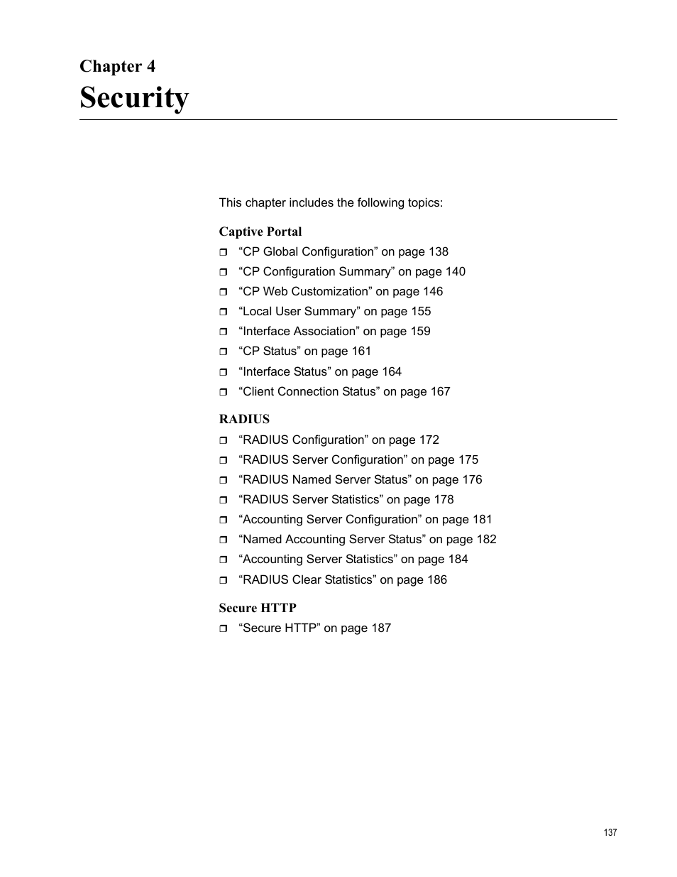 Chapter 4, Security, R 4: security | Allied Telesis AT-UWC Series User Manual | Page 137 / 368