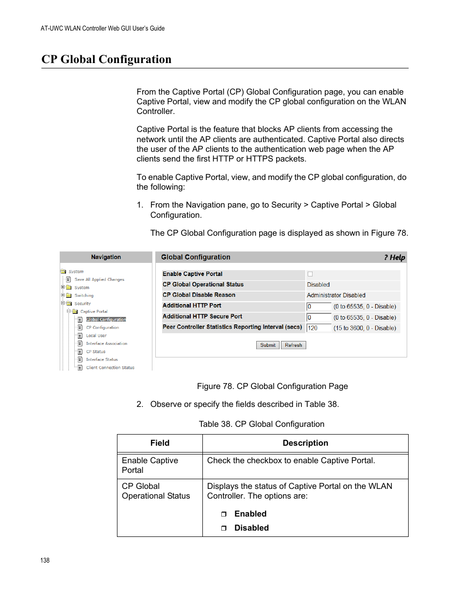 Cp global configuration | Allied Telesis AT-UWC Series User Manual | Page 138 / 368