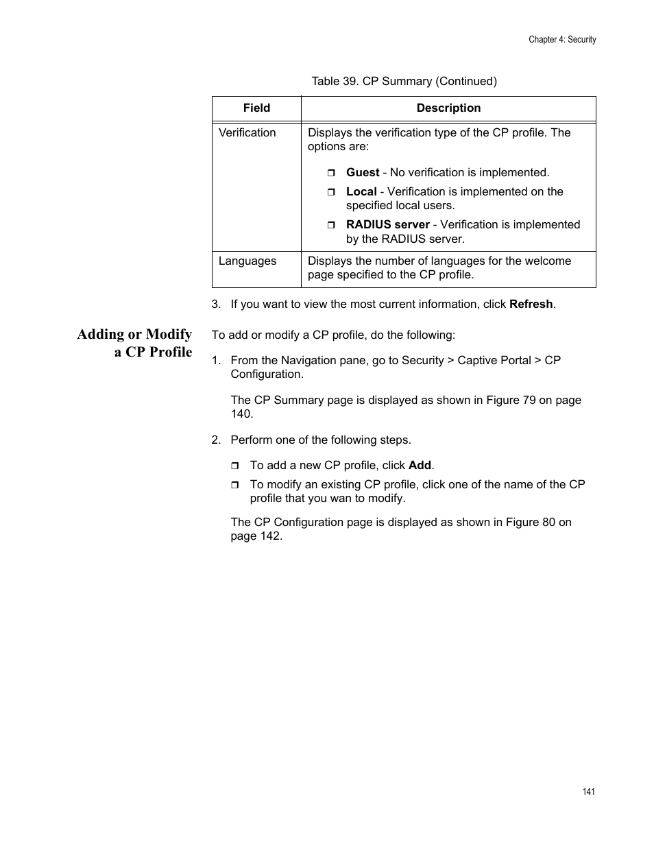 Adding or modify a cp profile | Allied Telesis AT-UWC Series User Manual | Page 141 / 368