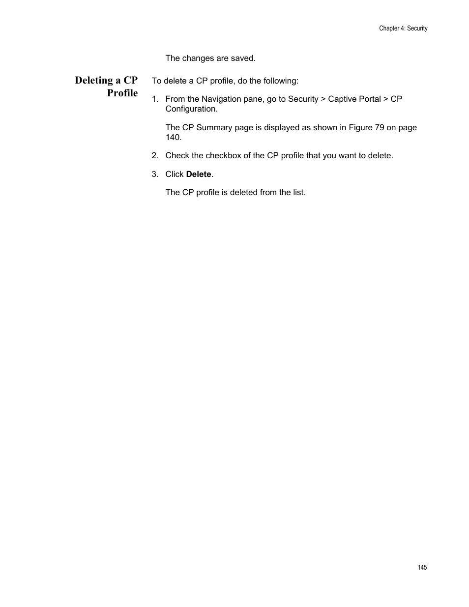 Deleting a cp profile | Allied Telesis AT-UWC Series User Manual | Page 145 / 368