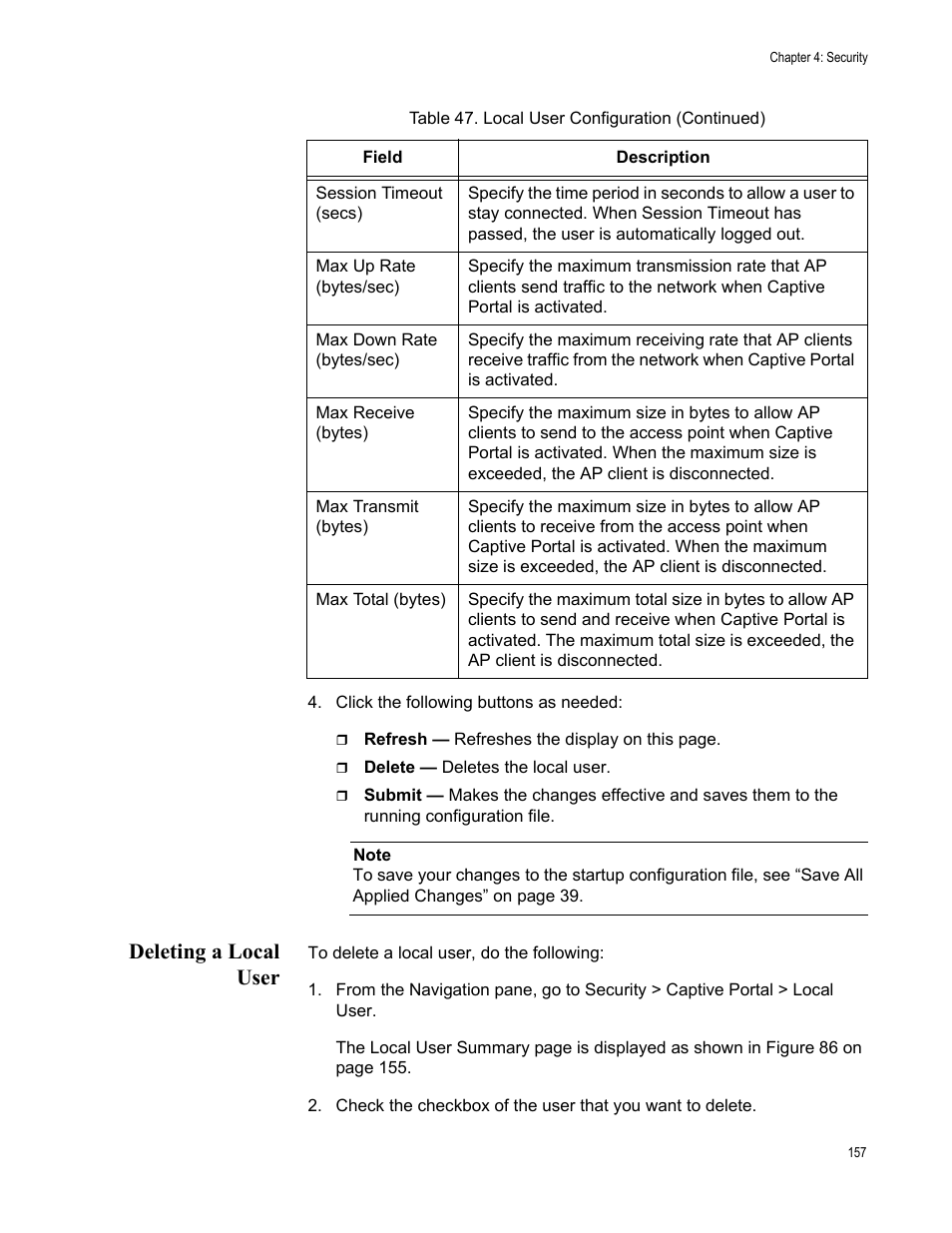 Deleting a local user | Allied Telesis AT-UWC Series User Manual | Page 157 / 368