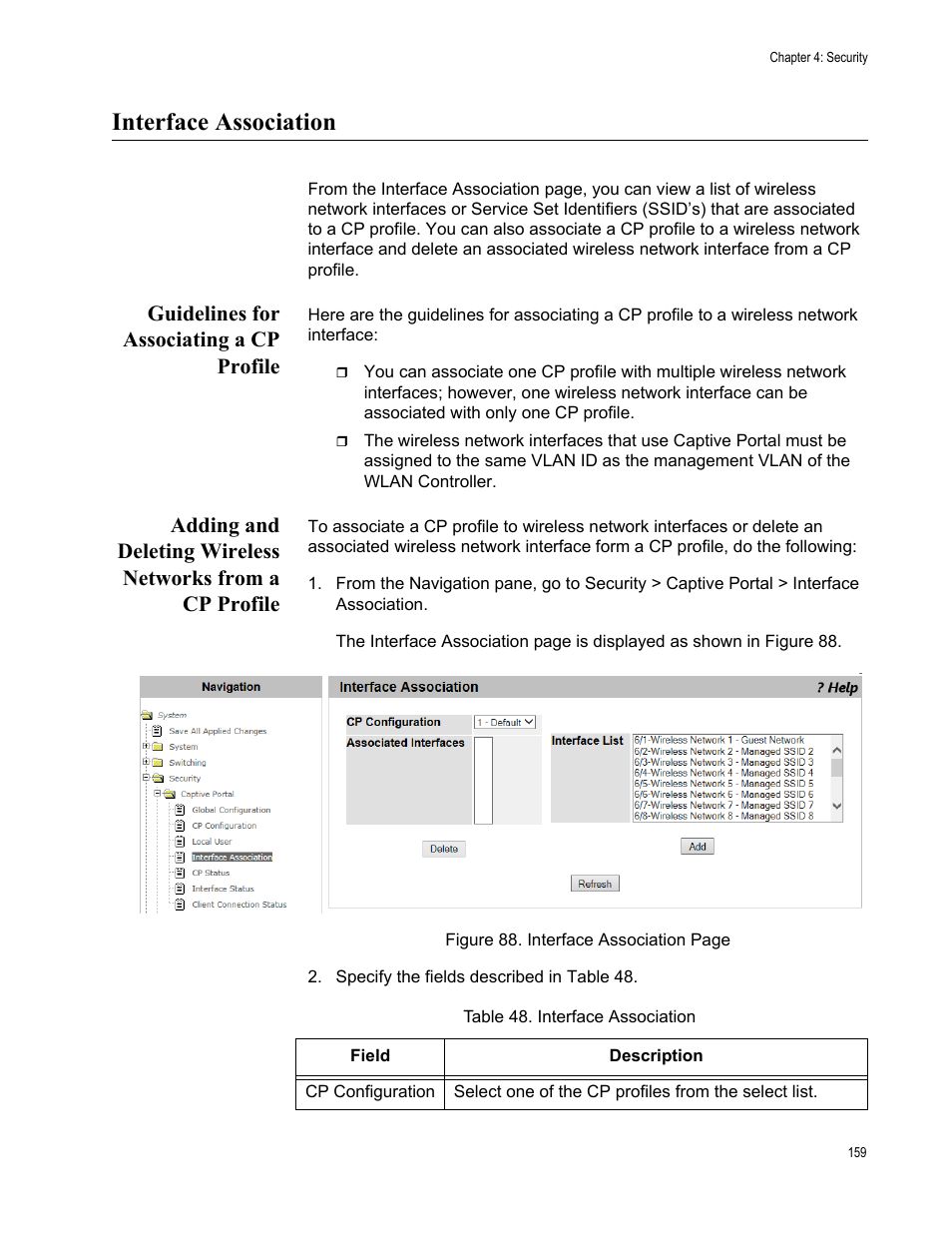 Interface association, Guidelines for associating a cp profile | Allied Telesis AT-UWC Series User Manual | Page 159 / 368