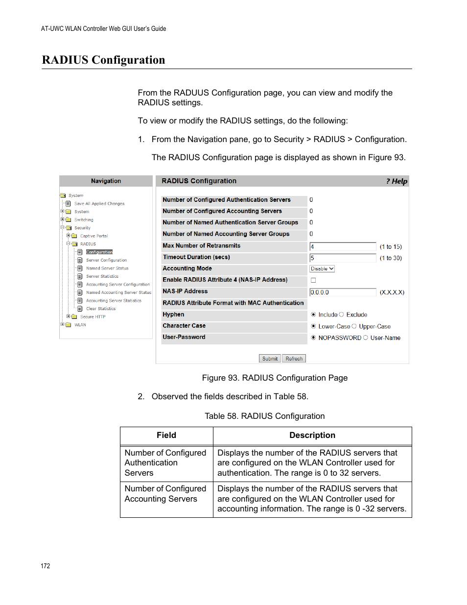 Radius configuration | Allied Telesis AT-UWC Series User Manual | Page 172 / 368