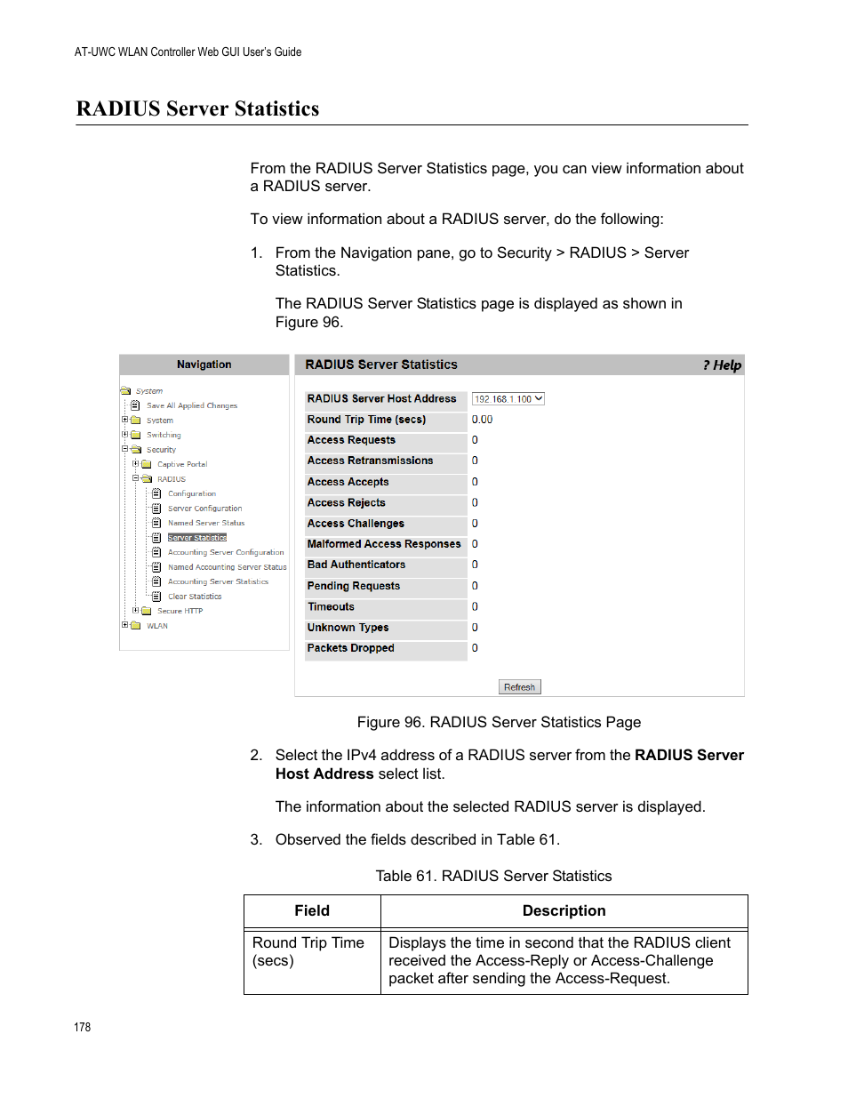 Radius server statistics | Allied Telesis AT-UWC Series User Manual | Page 178 / 368