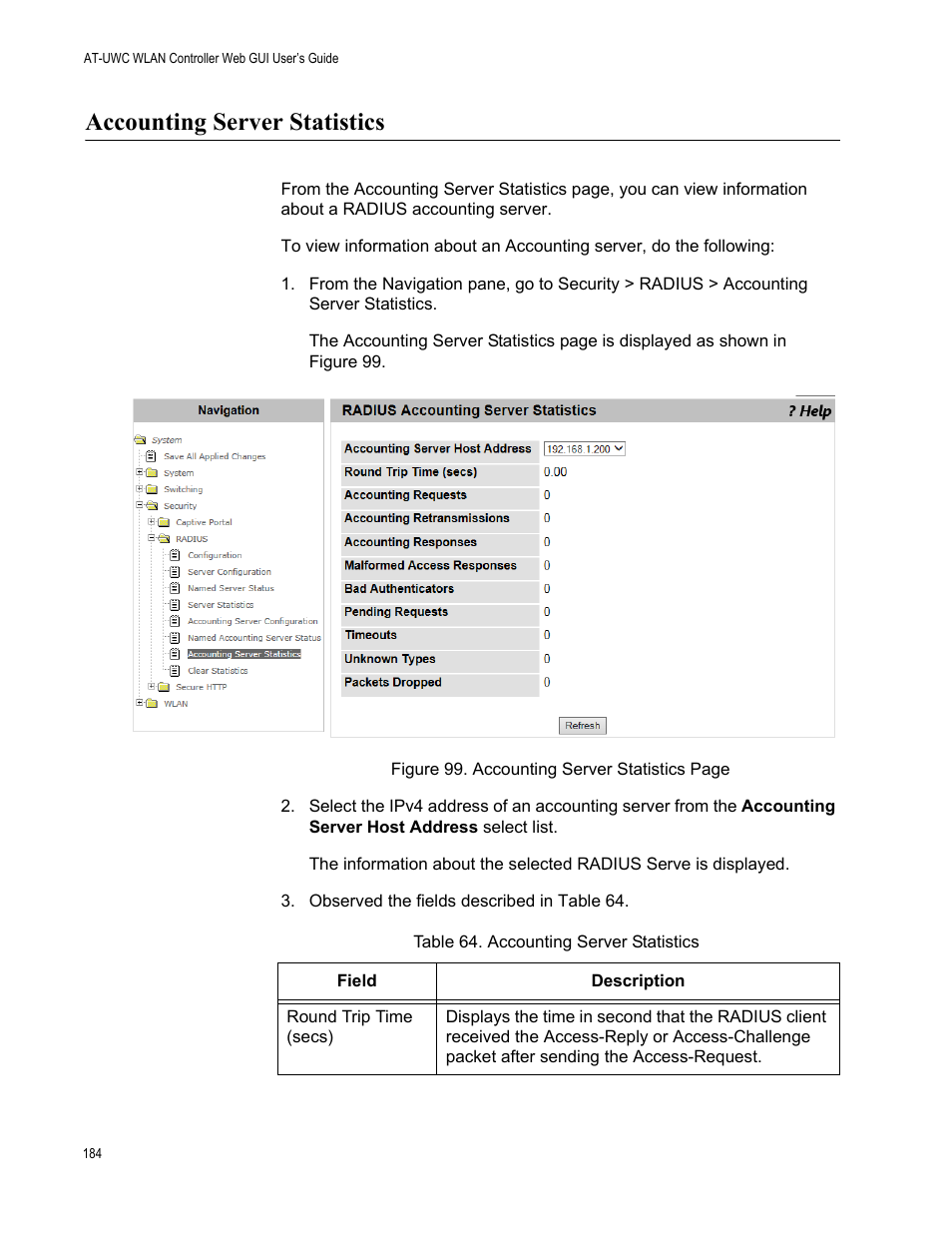 Accounting server statistics | Allied Telesis AT-UWC Series User Manual | Page 184 / 368