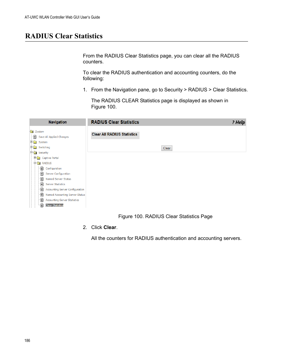 Radius clear statistics | Allied Telesis AT-UWC Series User Manual | Page 186 / 368