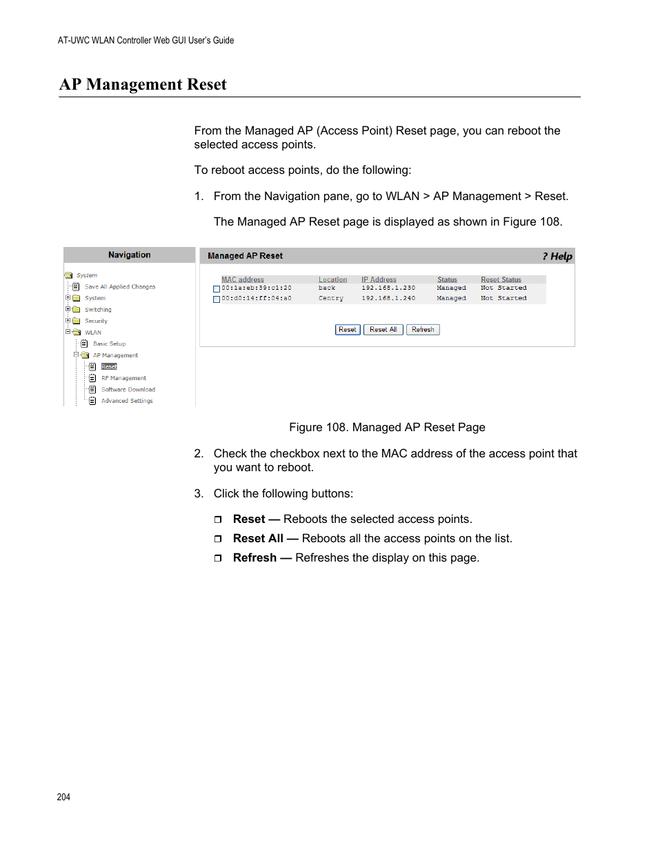 Ap management reset | Allied Telesis AT-UWC Series User Manual | Page 204 / 368