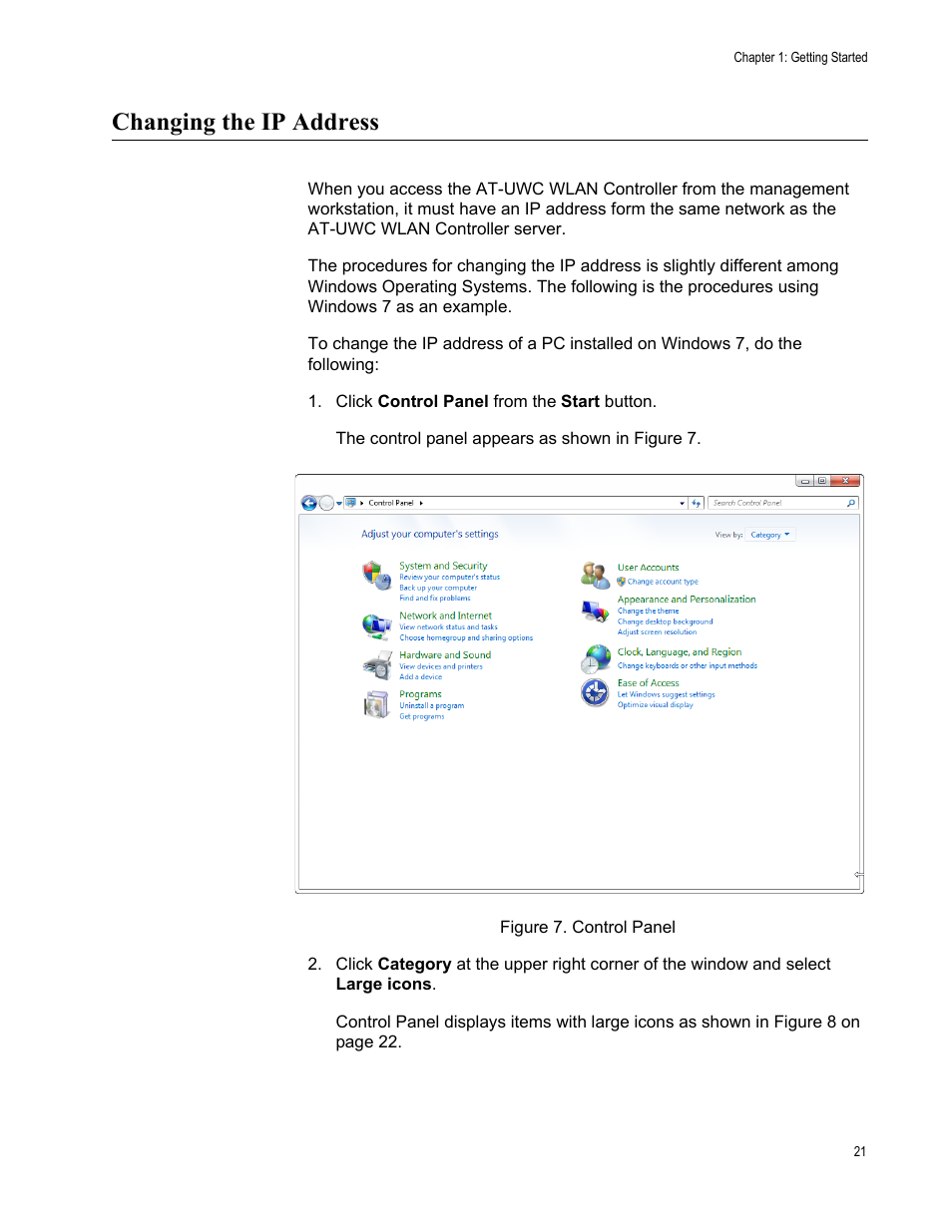 Changing the ip address | Allied Telesis AT-UWC Series User Manual | Page 21 / 368