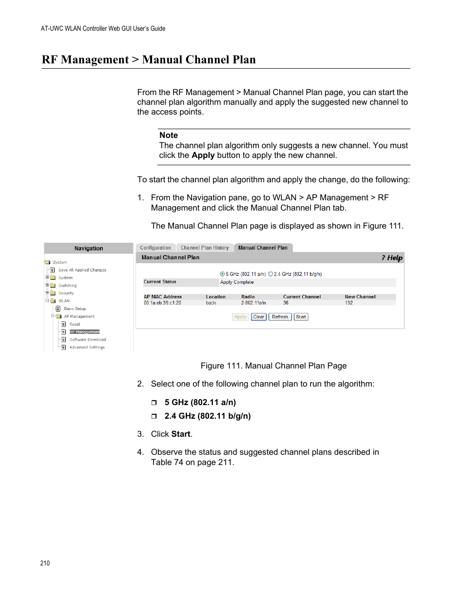 Rf management > manual channel plan | Allied Telesis AT-UWC Series User Manual | Page 210 / 368