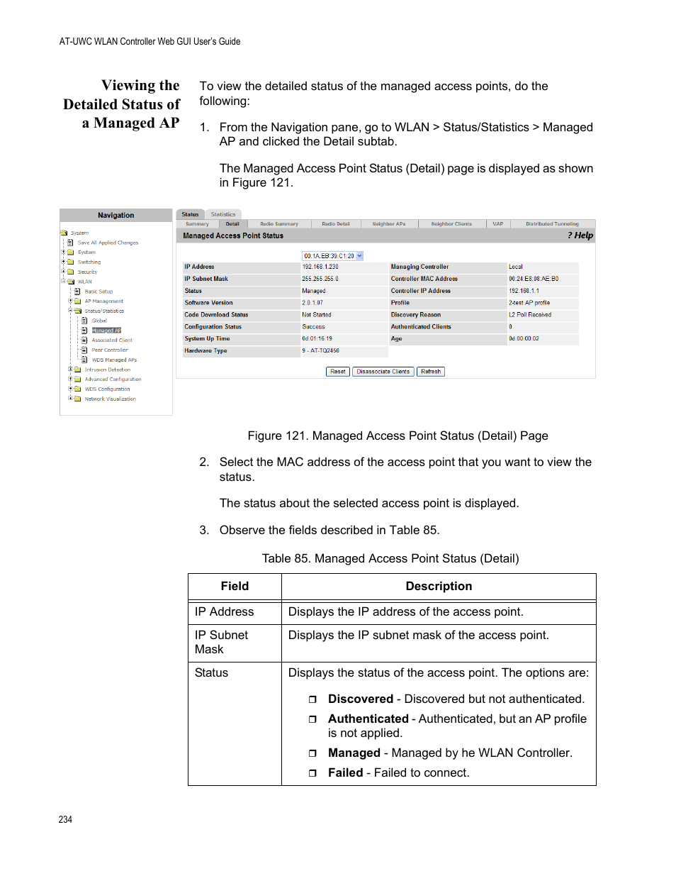 Viewing the detailed status of a managed ap | Allied Telesis AT-UWC Series User Manual | Page 234 / 368
