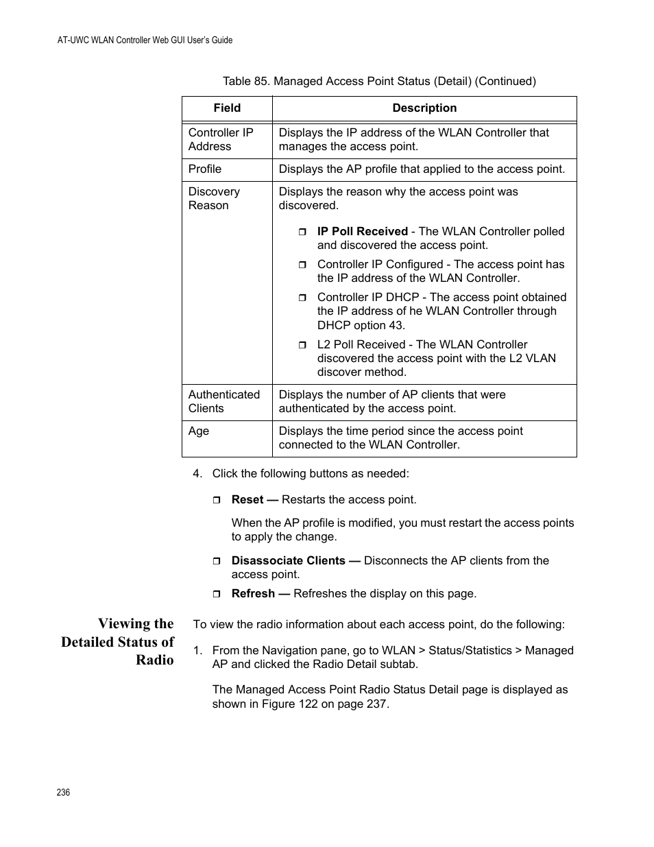Viewing the detailed status of radio | Allied Telesis AT-UWC Series User Manual | Page 236 / 368