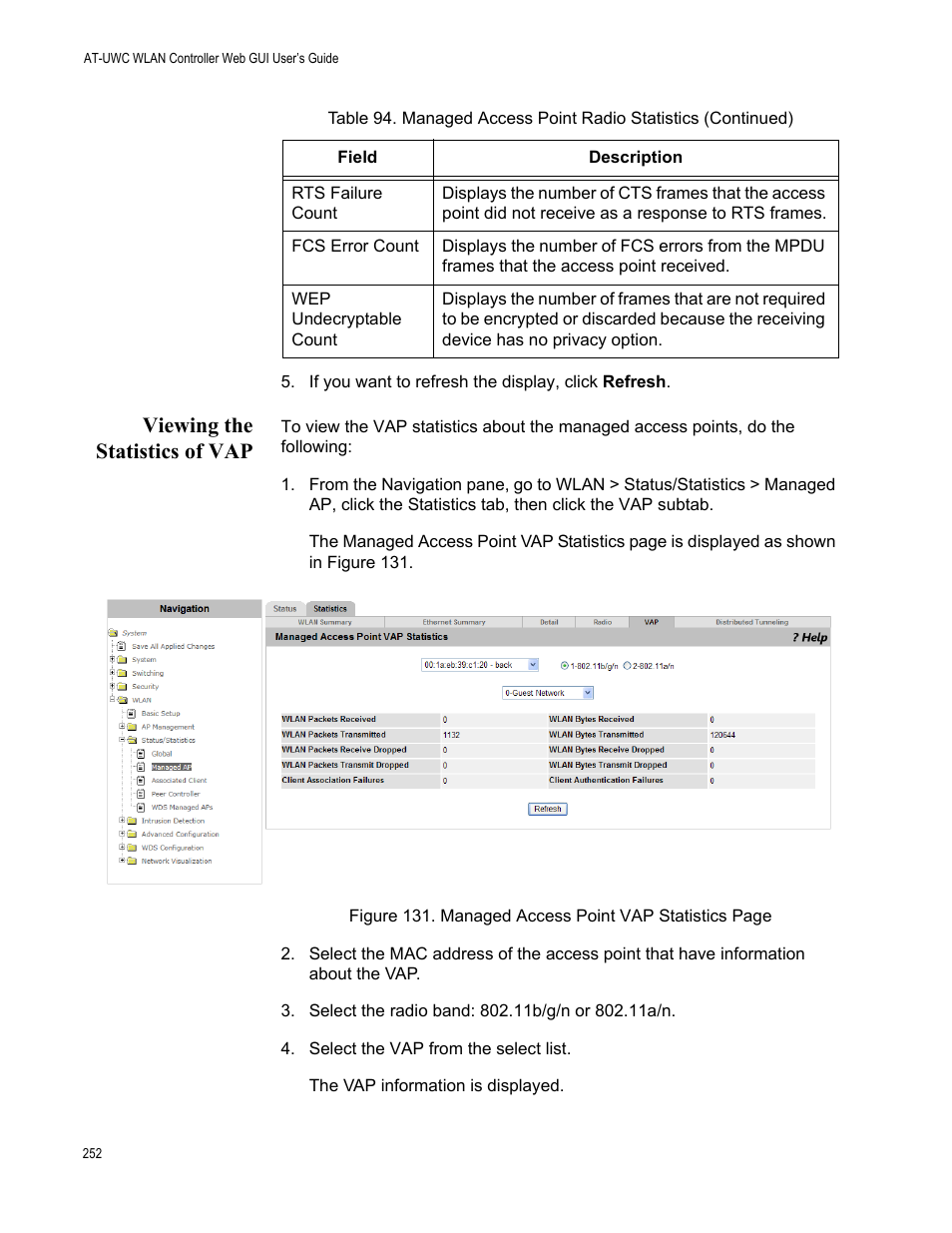Viewing the statistics of vap | Allied Telesis AT-UWC Series User Manual | Page 252 / 368