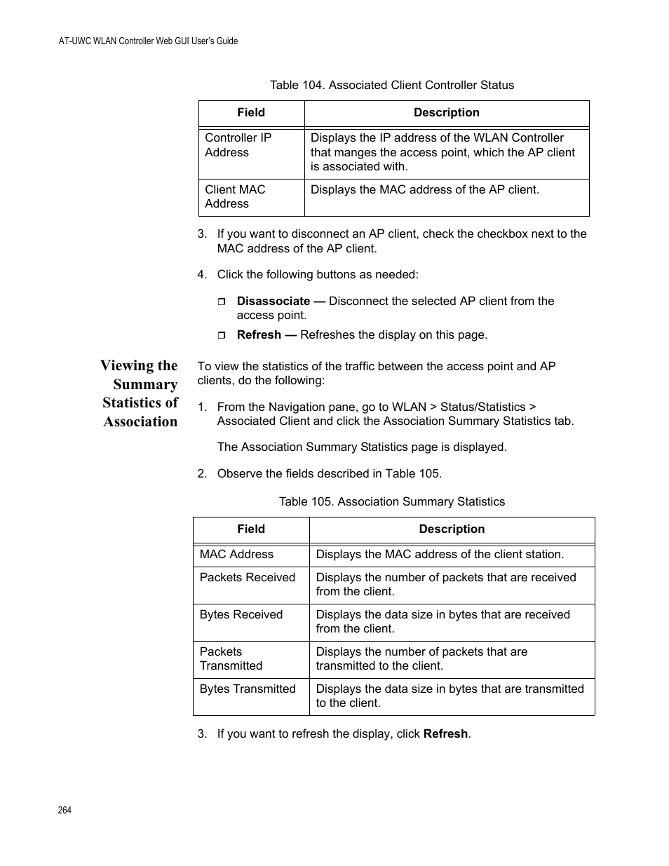 Viewing the summary statistics of association | Allied Telesis AT-UWC Series User Manual | Page 264 / 368
