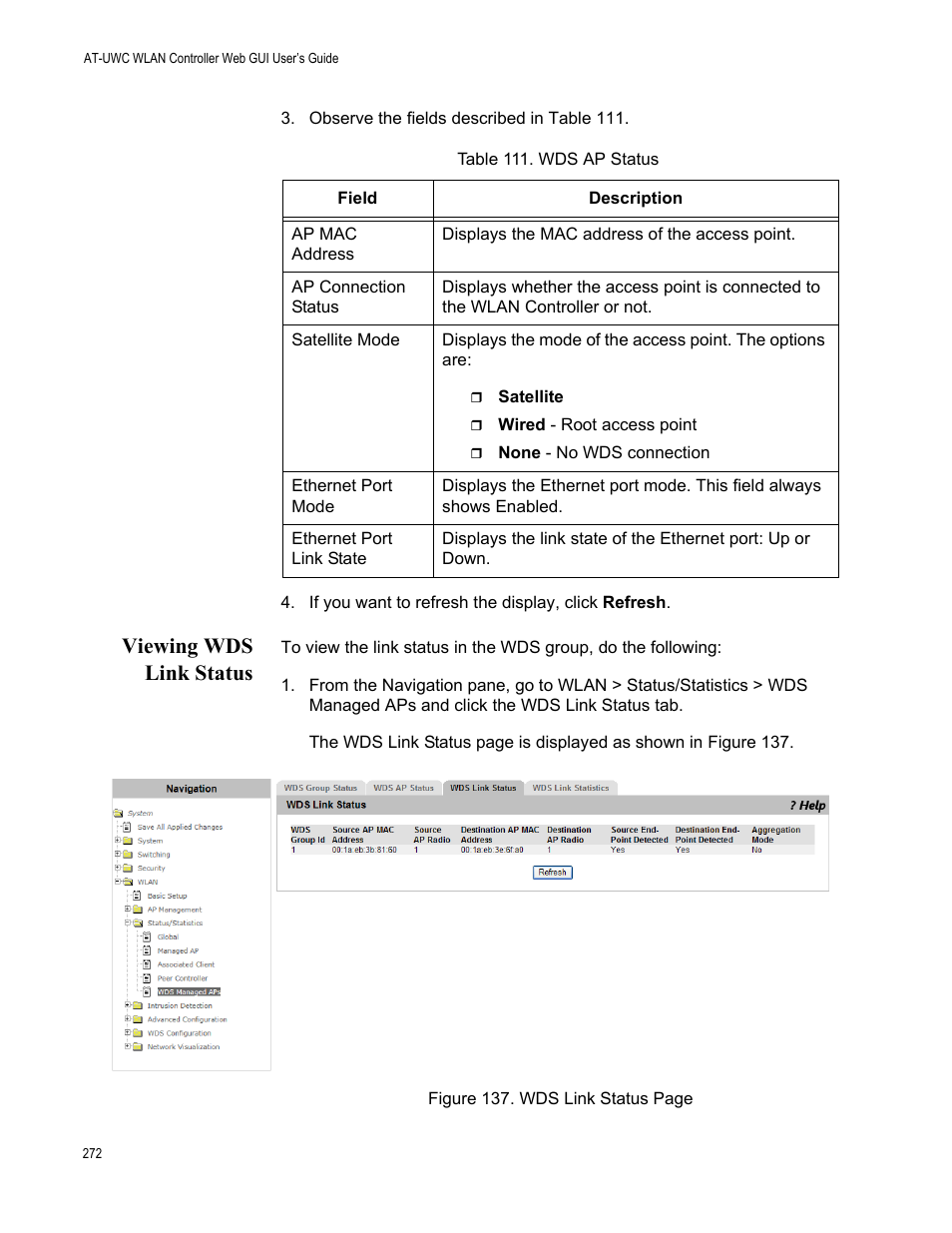 Viewing wds link status | Allied Telesis AT-UWC Series User Manual | Page 272 / 368