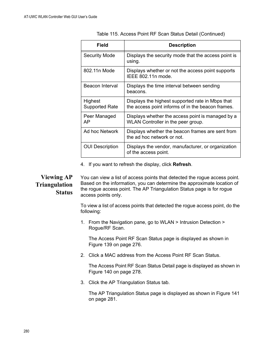 Viewing ap triangulation status | Allied Telesis AT-UWC Series User Manual | Page 280 / 368