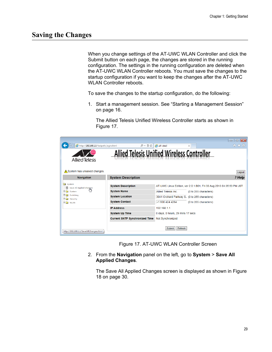 Saving the changes | Allied Telesis AT-UWC Series User Manual | Page 29 / 368