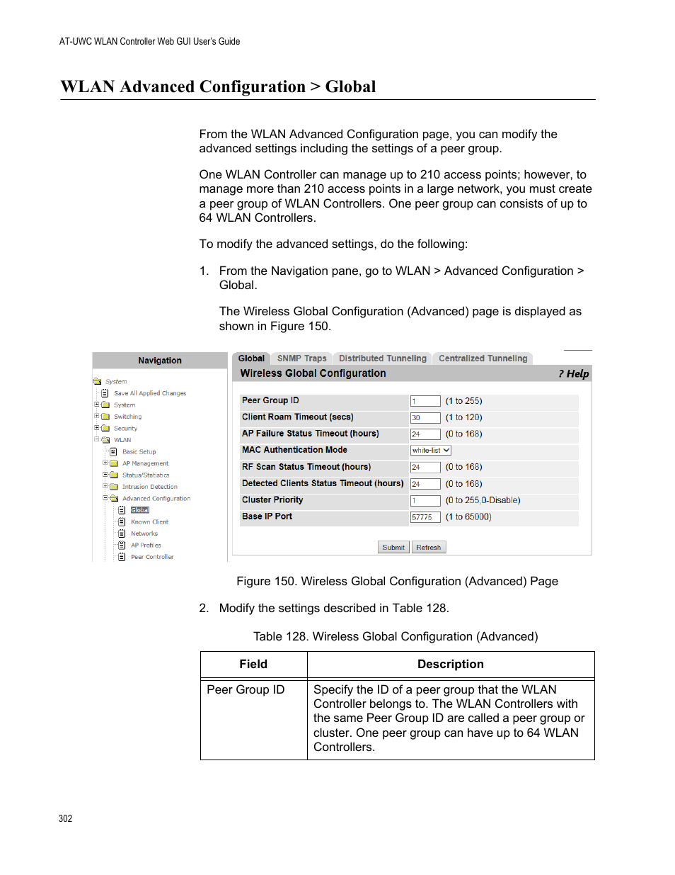 Wlan advanced configuration > global | Allied Telesis AT-UWC Series User Manual | Page 302 / 368