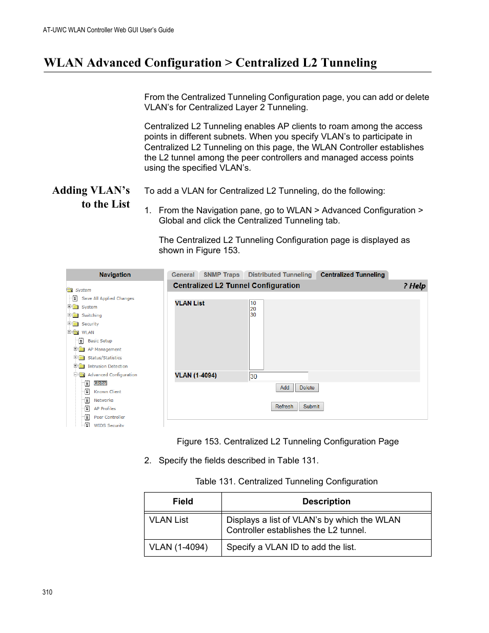 Adding vlan’s to the list | Allied Telesis AT-UWC Series User Manual | Page 310 / 368