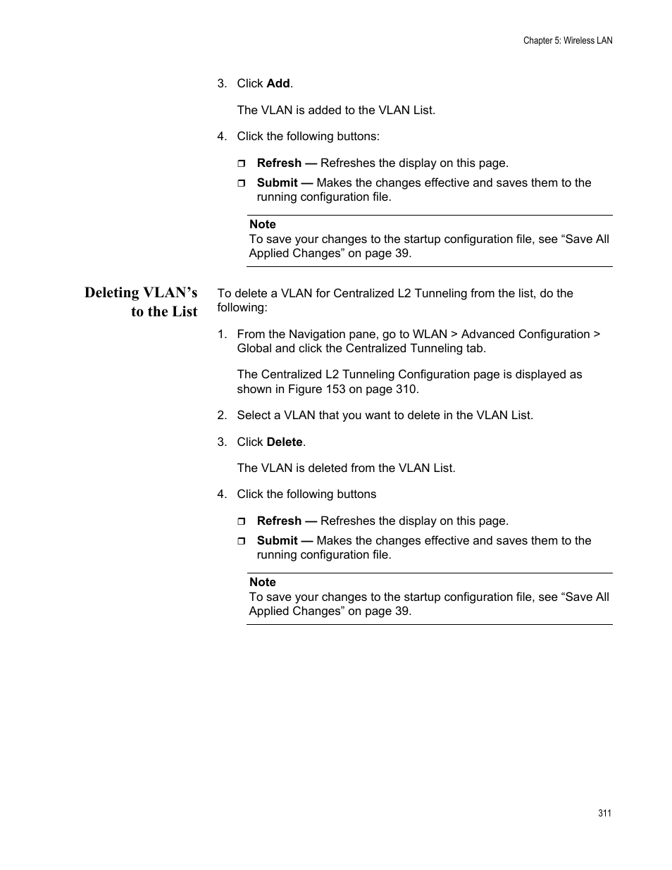 Deleting vlan’s to the list | Allied Telesis AT-UWC Series User Manual | Page 311 / 368
