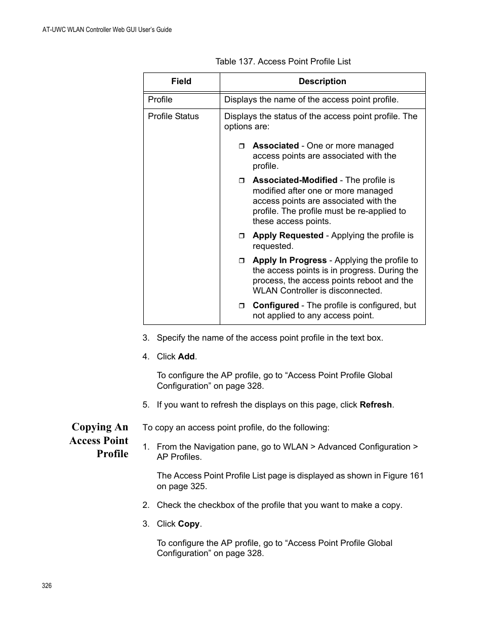 Copying an access point profile | Allied Telesis AT-UWC Series User Manual | Page 326 / 368
